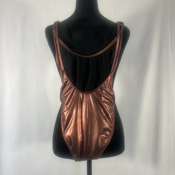 Bronze golden brown, one piece metallic swimsuit,bathing suit size small - Picture 6 of 11